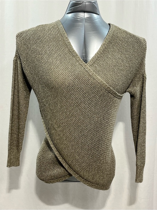 Design Lab Lord & Taylor Sweaters - Womans Design Lab Lord & Taylor taupe Green Wrap V-Neck Sweater casual work 1402